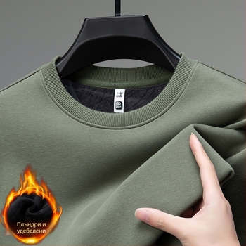 Мъжки суитшърт от памук-полиестерова смес с коприна, флийсова материя, кръгла яка, дълги ръкави, без подплата, за пролет и есен, Зима 2024