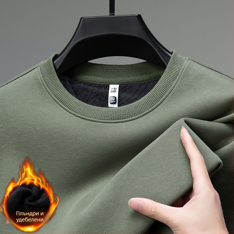 Мъжки суитшърт от памук-полиестерова смес с коприна, флийсова материя, кръгла яка, дълги ръкави, без подплата, за пролет и есен, Зима 2024