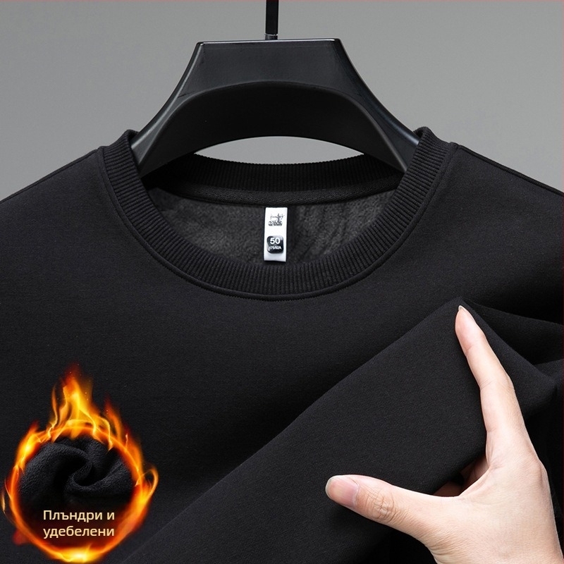 Мъжки суитшърт от памук-полиестерова смес с коприна, флийсова материя, кръгла яка, дълги ръкави, без подплата, за пролет и есен, Зима 2024