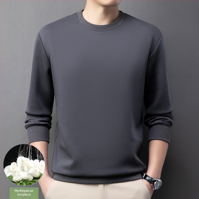 Мъжки суитшърт от памук-полиестерова смес с коприна, флийсова материя, кръгла яка, дълги ръкави, без подплата, за пролет и есен, Зима 2024