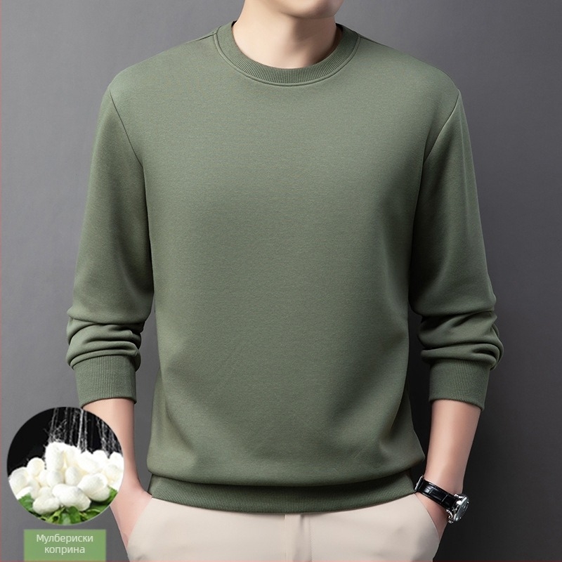 Мъжки суитшърт от памук-полиестерова смес с коприна, флийсова материя, кръгла яка, дълги ръкави, без подплата, за пролет и есен, Зима 2024