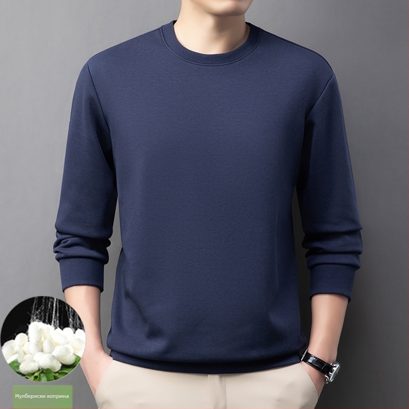 Мъжки суитшърт от памук-полиестерова смес с коприна, флийсова материя, кръгла яка, дълги ръкави, без подплата, за пролет и есен, Зима 2024