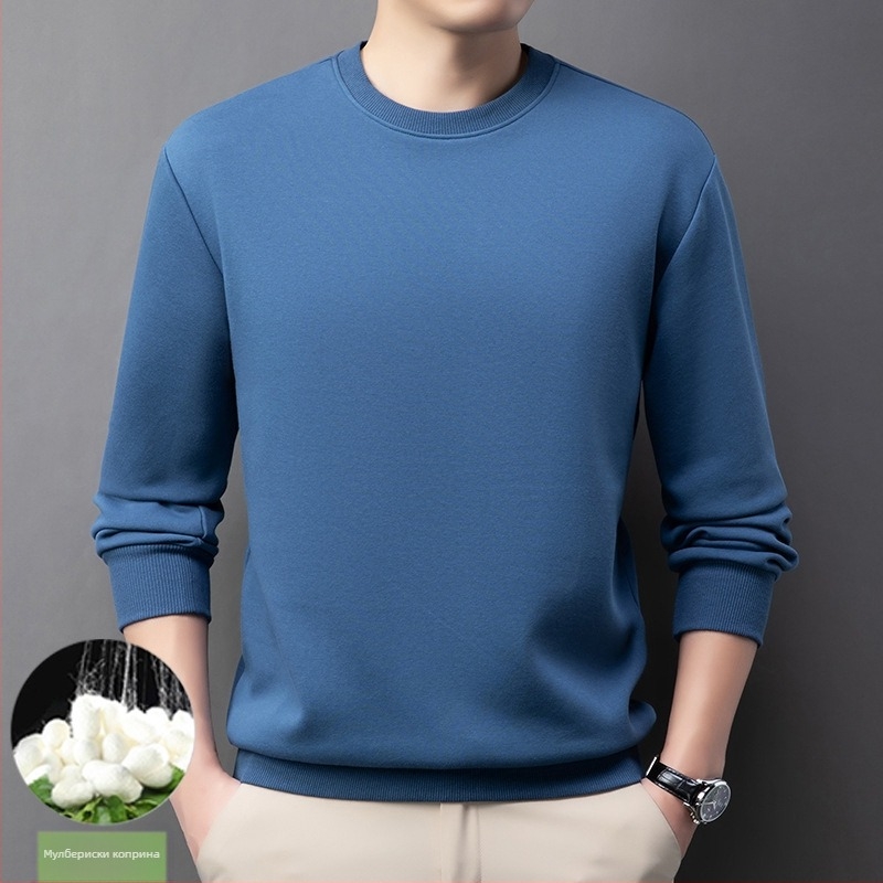 Мъжки суитшърт от памук-полиестерова смес с коприна, флийсова материя, кръгла яка, дълги ръкави, без подплата, за пролет и есен, Зима 2024