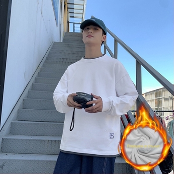 Корейски стил пуловер суитшърт с кръгла яка, плътен 100% полиестер, свободна кройка