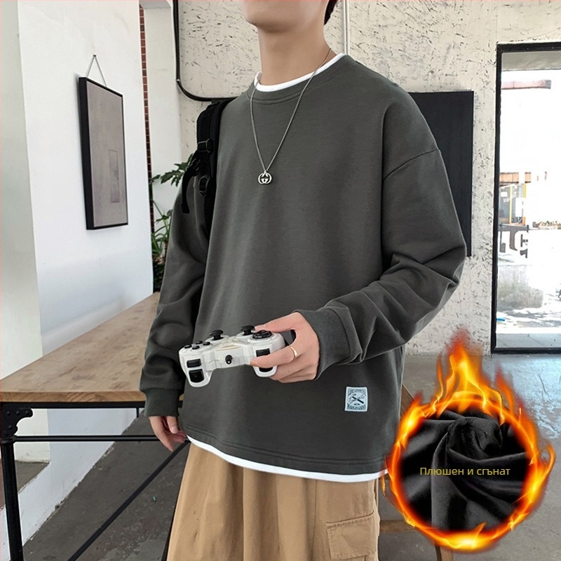 Корейски стил пуловер суитшърт с кръгла яка, плътен 100% полиестер, свободна кройка