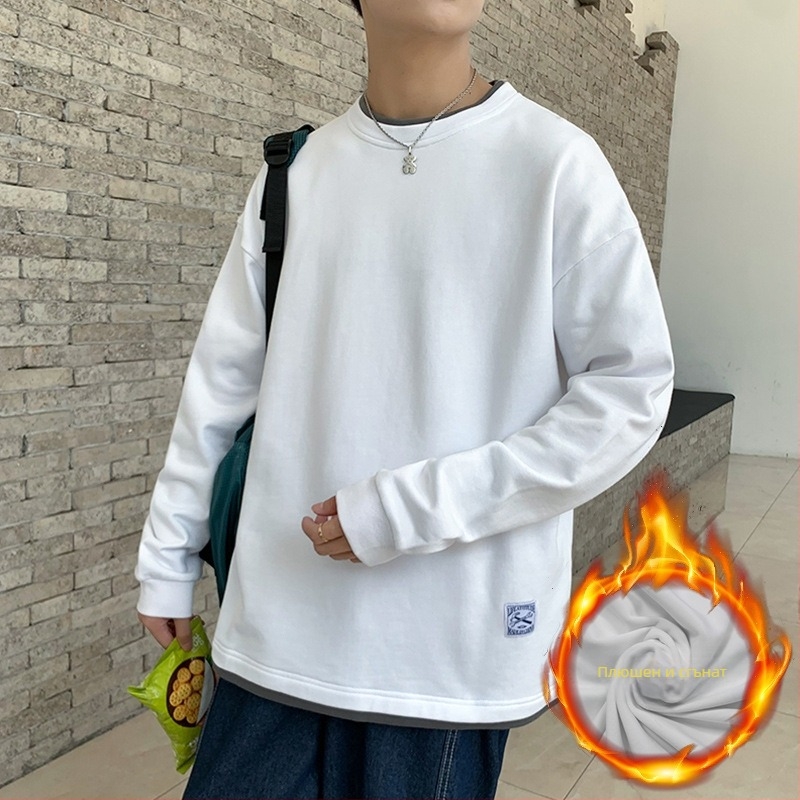 Корейски стил пуловер суитшърт с кръгла яка, плътен 100% полиестер, свободна кройка