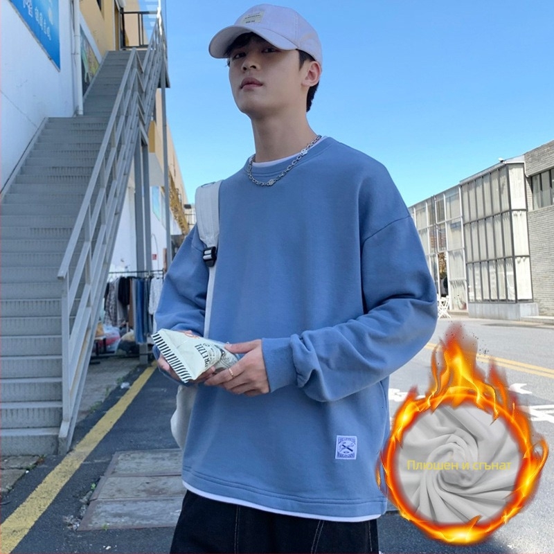 Корейски стил пуловер суитшърт с кръгла яка, плътен 100% полиестер, свободна кройка