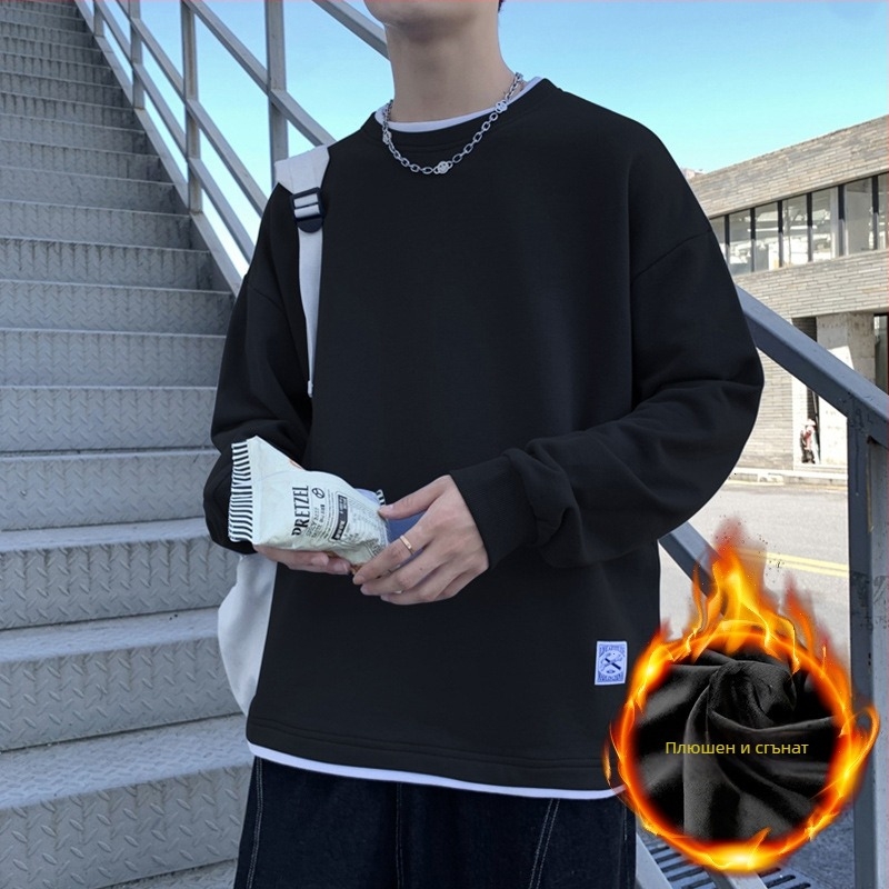 Корейски стил пуловер суитшърт с кръгла яка, плътен 100% полиестер, свободна кройка