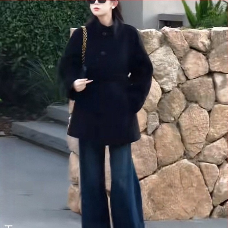 Дамско вълнено палто с висока талия в британски стил, вдъхновено от Хепбърн, свободна кройка, къс модел, есенно-зимно