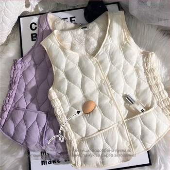 Пухена жилетка, тясна кройка, Chenille плат, Spandex основа, ултра къс модел ≤40 см, пълнеж: пух от патица