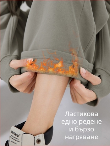 Дамски зимни спортни панталони с висока талия, свободна кройка, памучно-блендова материя (28% памук), без подплата, запазват топлината, подходящи за бягане и фитнес