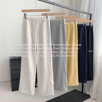 Дамски OMILI спортни панталони с плюшена подплата, свободна кройка, прави крачоли, висока талия, полиестерово влакно над 95%, микроеластичност, средна дебелина