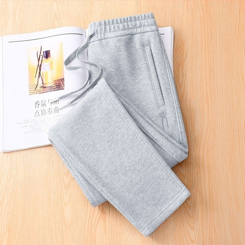 Дамски спортни панталони с поларена подплата за зимата 2023, висока талия, прав силует, ежедневен уличен стил, памук >95%