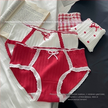 Дамски памучни бикини, средна талия, дишащи, с памучна подплата