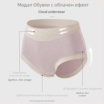 Дамски долнища от модал с висока талия, контролират корема, дишащи и антибактериални; плетен плат, съдържа 91% модал; подплата 95–100% регенерирана целулоза