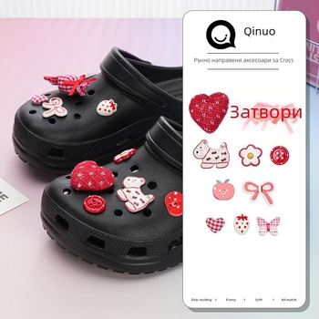 Аксесоари за пантофи с пухено сърце - отделяеми висулки, мотив цвете (за всички сезони)