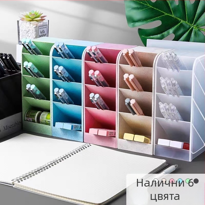 Tengxian BT-310 пластмасов квадратен държач за писалки за бюро с четири отделения и наклонен дизайн