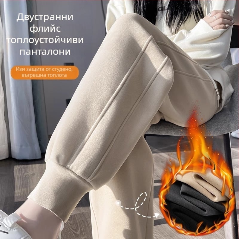 Дамски спортни панталони от Chenille плат, дебел материал, висока талия, прав крак, есен 2024.