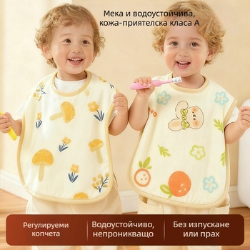 Детска кърпа за уста — 100% памук, водоустойчива и устойчива на замърсяване, модел: решетка и карикатури, подходяща за деца 3–8 години