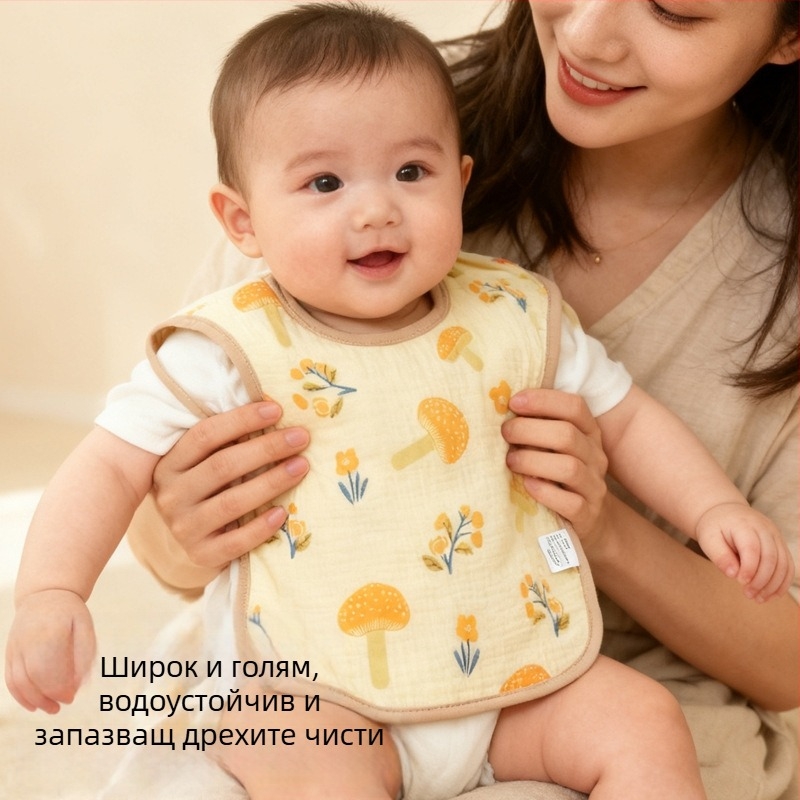 Детска кърпа за уста — 100% памук, водоустойчива и устойчива на замърсяване, модел: решетка и карикатури, подходяща за деца 3–8 години