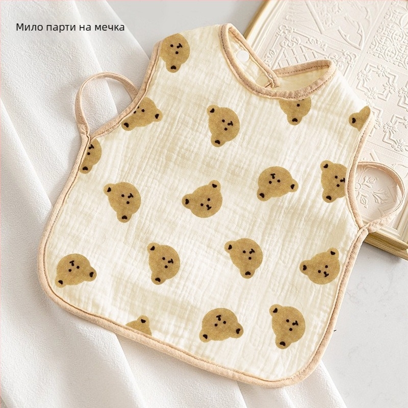 Детска кърпа за уста — 100% памук, водоустойчива и устойчива на замърсяване, модел: решетка и карикатури, подходяща за деца 3–8 години