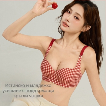 Нейлонов комплект сутиен за жени, 3/4 чашка, дебело оформена чашка, фиксирани презрамки, задно закопчаване с три реда катарами, подплата от спандекс