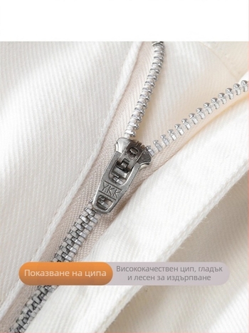 Дънкови мъжки панталони с права кройка, средна талия, цип, измити