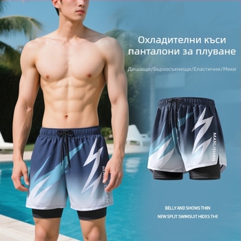 Мъжки плувни шорти, бързосъхнещи и дишащи, полиестер/спандекс 85%/15%, подплата 95% полиестер, 5% спандекс, принт, за плуване и водни спортове