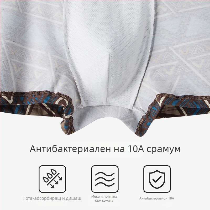 Мъжки боксерки — чист памук, геометричен принт, средна талия, дишащи, бързосъхнещи, антибактериални