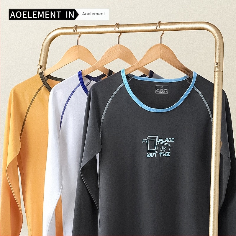 Мъжки памучен дълъг ръкав долен слой, кръгло деколте, тясна кройка, еднослоен, 95–100% памук, 161–180 г/м2