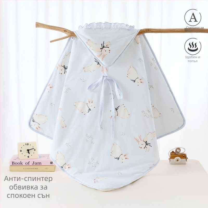 Памучно одеяло за новородени за болнична зала, дебел полиестерен пълнеж, принт с животни, за пролет, есен и зима