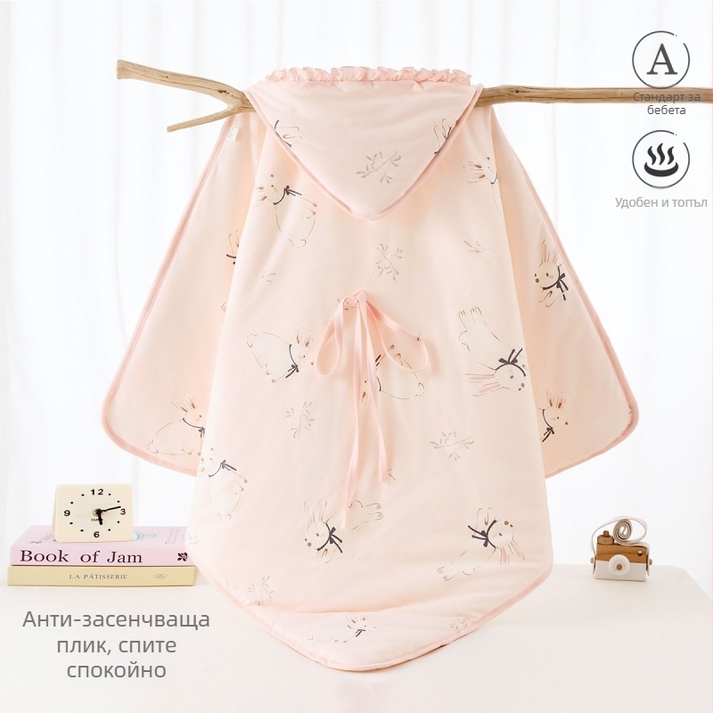 Памучно одеяло за новородени за болнична зала, дебел полиестерен пълнеж, принт с животни, за пролет, есен и зима