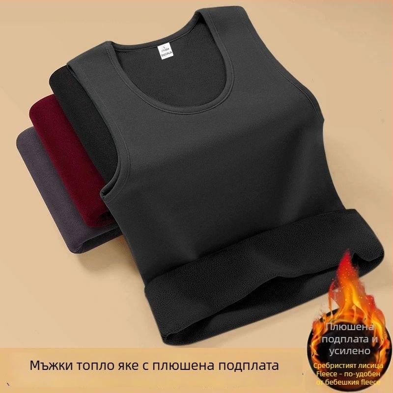 Термична безръкавка за мъже с подплата от флис, свободна кройка, полиестерна материя, есен 2025