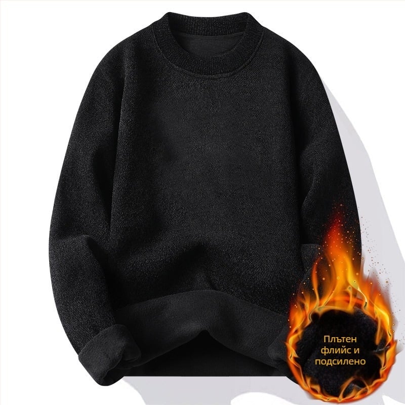 Мъжки зимен плетен пуловер с кръгла яка, дълги ръкави, свободна кройка, минималистичен стил