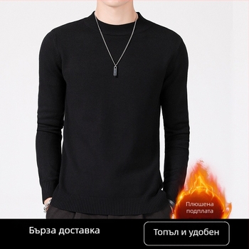 Мъжки плетен пуловер със стойка яка, Slim fit, дълги ръкави, с кадифена подплата, основна материя: вискоза 49,1%; полиестер 29,3%; найлон 21,6%