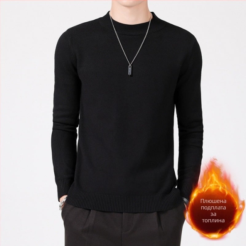 Мъжки плетен пуловер със стойка яка, Slim fit, дълги ръкави, с кадифена подплата, основна материя: вискоза 49,1%; полиестер 29,3%; найлон 21,6%