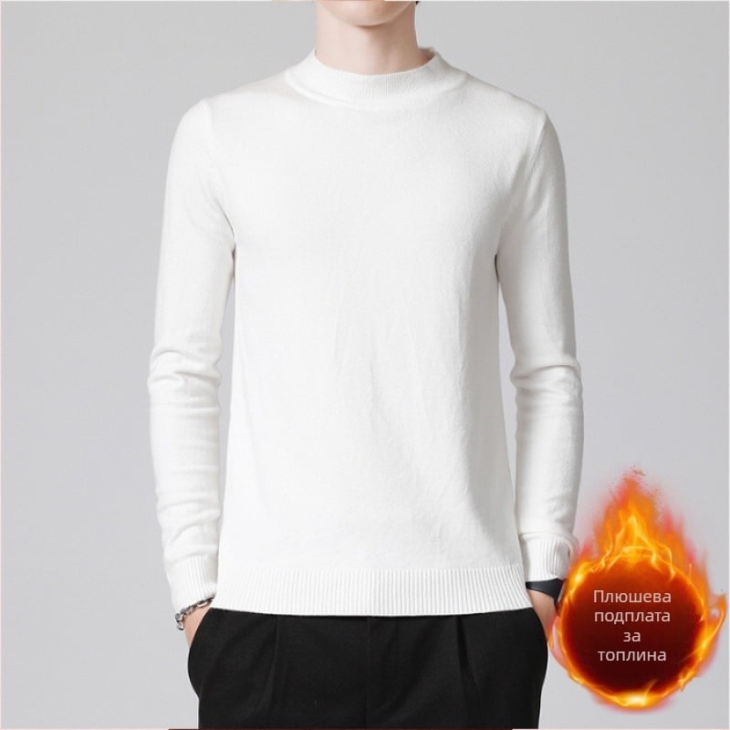 Мъжки плетен пуловер със стойка яка, Slim fit, дълги ръкави, с кадифена подплата, основна материя: вискоза 49,1%; полиестер 29,3%; найлон 21,6%