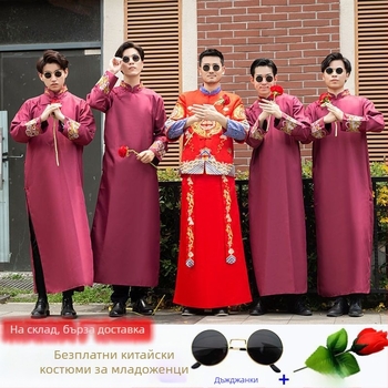 Шаферски смокинг в китайски стил, Corduroy и Rabbit-Hair плат, зима 2024, мъжки