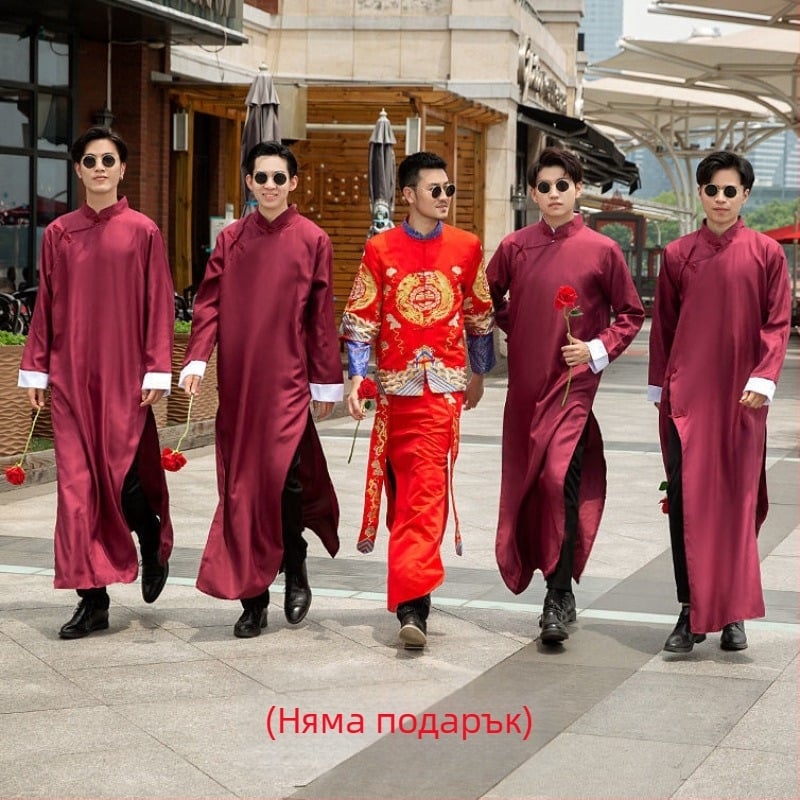 Шаферски смокинг в китайски стил, Corduroy и Rabbit-Hair плат, зима 2024, мъжки