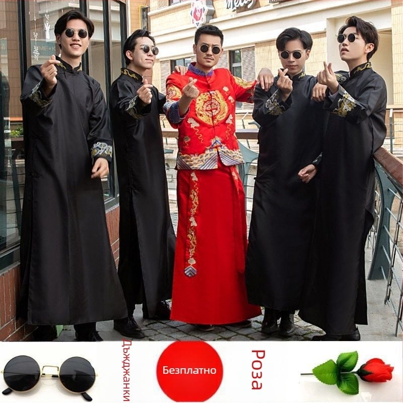 Шаферски смокинг в китайски стил, Corduroy и Rabbit-Hair плат, зима 2024, мъжки