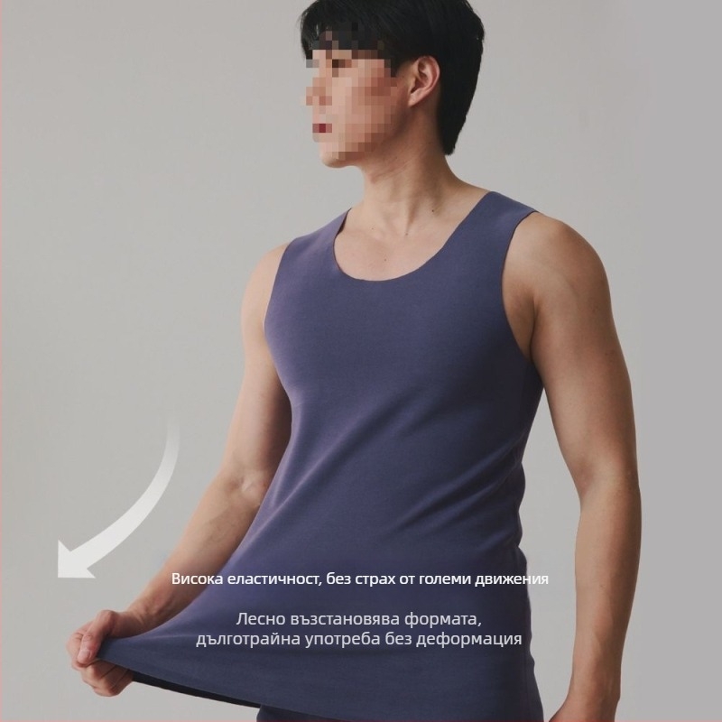 Мъжки термален жилет с Y-образна кройка, безшевен, 100% памук, самозагряващ вътрешен слой, пролет 2024