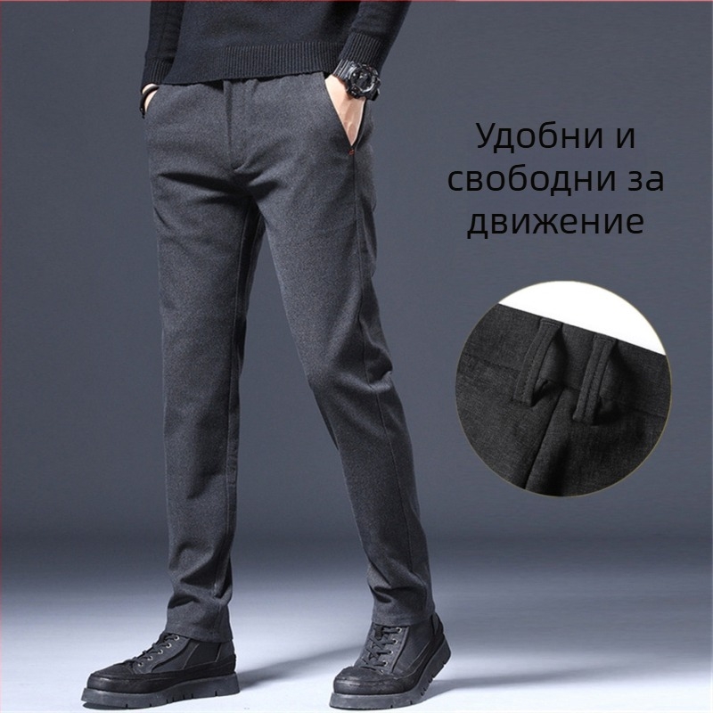 Мъжки спортно-елегантни панталони – права кройка, тесен силует, средна талия, полиестрова смес
