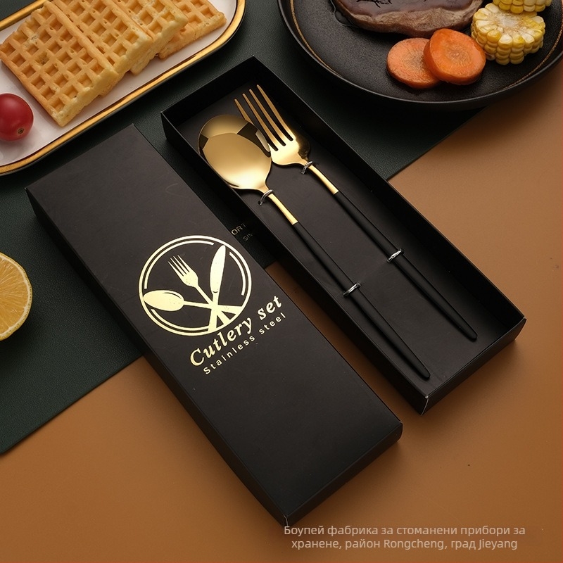 Неръждаем комплект прибори за хранене: нож, вилка, лъжица и палочки за хранене – 410 неръждаема стомана, огледално полирани, подаръчна опаковка, възможност за персонализация