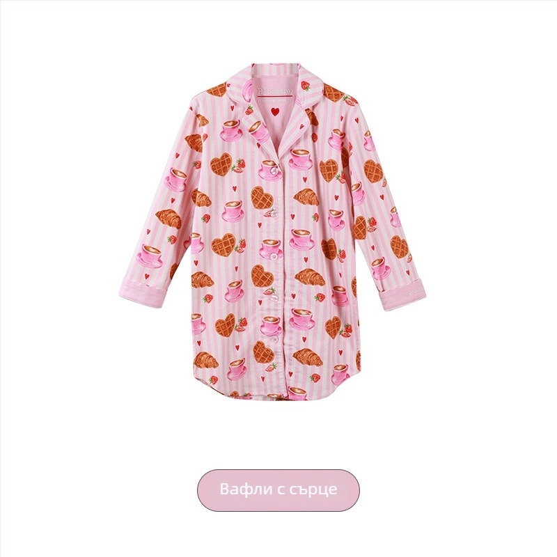 Памучен пижамен комплект с кадифено покритие, яка с лацeл, дълги ръкави; 181–200 g/m2; ежедневен домашен стил за жени, подходящ за зима, пролет и есен