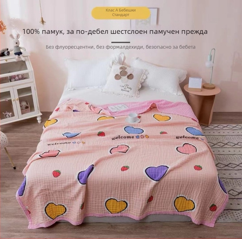 Бебешка кърпа за баня, 6-слойна марля, печатен дизайн (40s прежда, над 500 g, Victoria Little Bee)