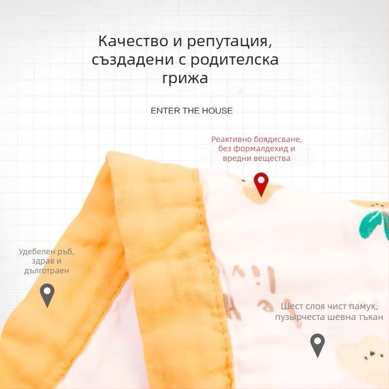 Бебешка кърпа за баня, 6-слойна марля, печатен дизайн (40s прежда, над 500 g, Victoria Little Bee)