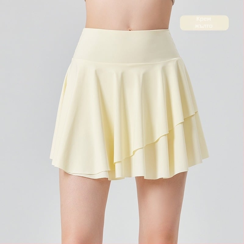 Къса спортна пола - висока талия; бързосъхнеща материя; ледено усещащ warp-knitted плат; 75% найлон / 25% еластан