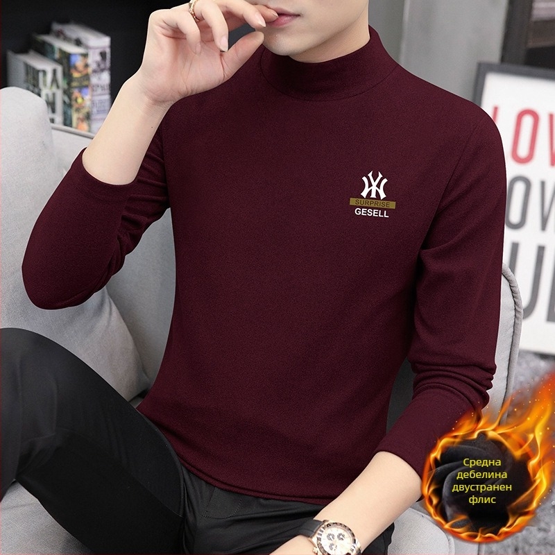 Мъжка блуза с дълги ръкави и висока яка, Slim fit; полиестрова смес; 280 г; флисово подплата