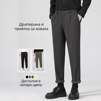 Мъжки вълнени панталони с прав разрез, cropped дължина, средна талия, плътна материя