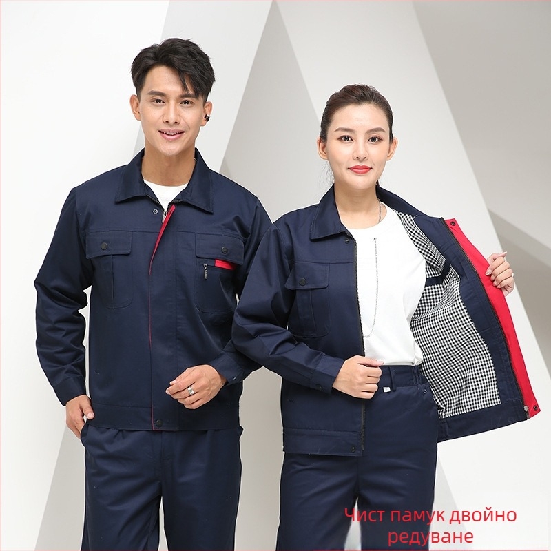 Мъжки памучен работен костюм - двуслоен, удебелен, огнеустойчив за заваряване, за фабрика (Състав: 100% памук; Функция: огнеустойчивост; Приложение: заваряване, ремонт на машини; Категория: костюм, мъжко облекло)